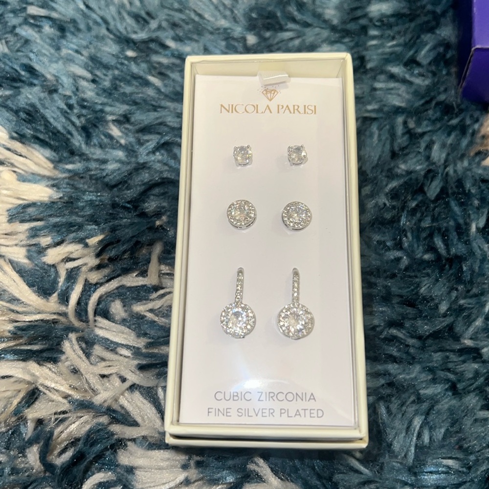 Fine silver plated earrings -set of 3